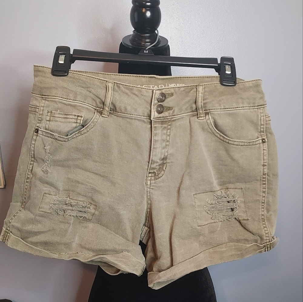 Vanilla Star Mid Rise Midi Distressed Camo Green Size 11